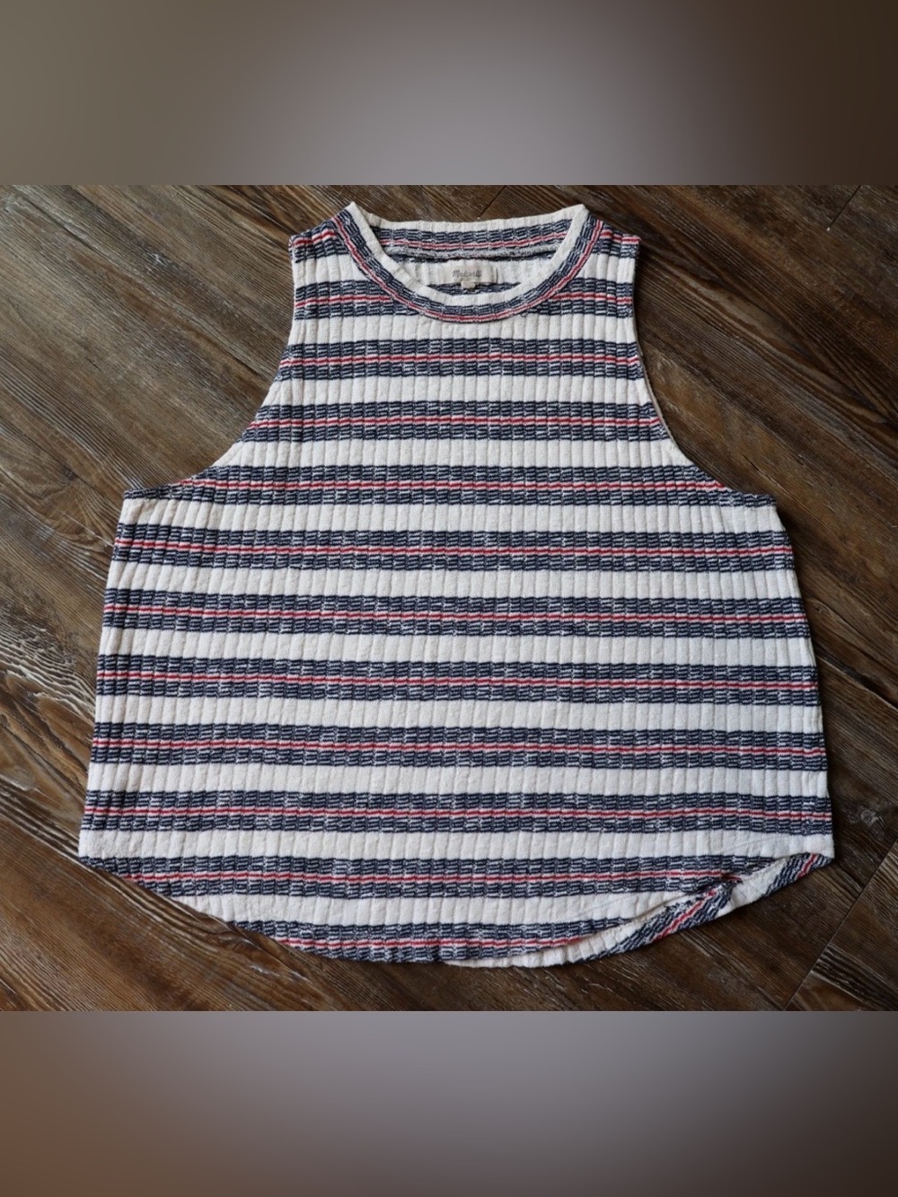 Madewell Striped Textured Knit Sleeveless Sweater Tank Preppy Summer Womens L